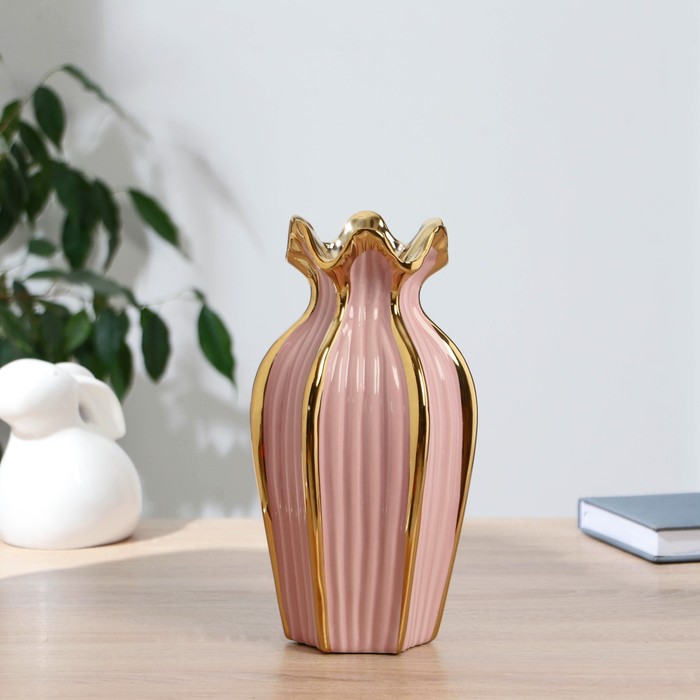 Ваза керамика настольная Амальяd отв. 6 см 26х12 см, розовый ваза керамика настольная амалья h 18х9 см d 7см белый