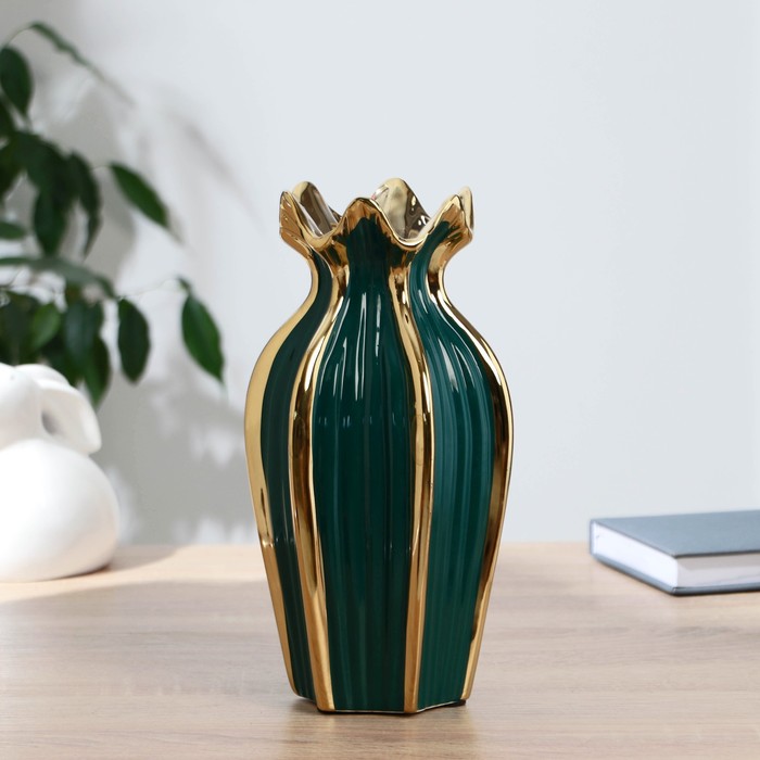 Ваза керамика настольная Амалья d отв. 6 см, 26х12 см, зелёный ваза керамика настольная лаладж d 6 5 см 23х9 см зелёный