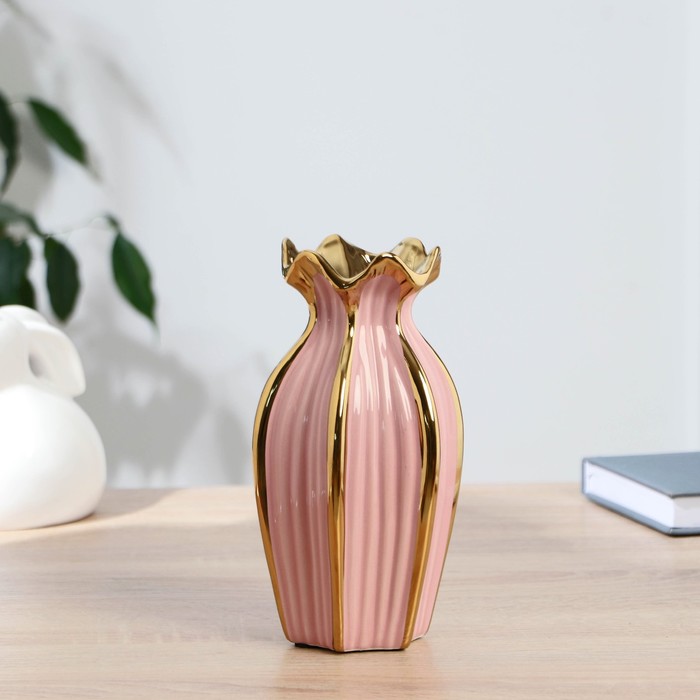 Ваза керамика настольная Амалья 18х9 см d-7 см, розовый ваза керамика настольная амалья h 18х9 см d 7см белый