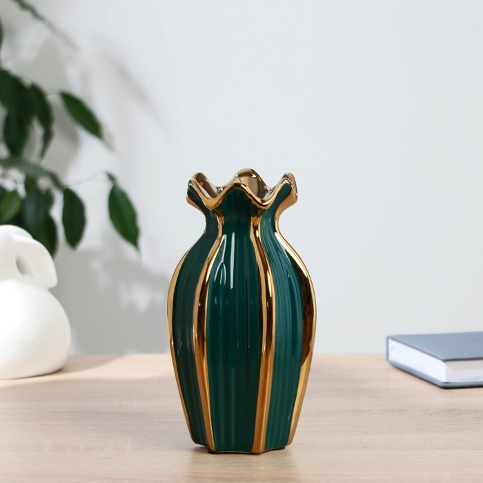 Ваза керамика настольная Амалья d-7 см 18х9 см, зелёный ваза керамика настольная лаладж d 6 5 см 23х9 см зелёный