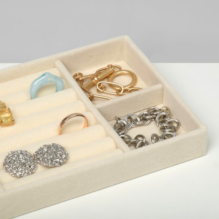 фото Подставка для украшения 4 места и 8 полос для колец, 21x12,3x2,3 см, цвет бежевый queen fair