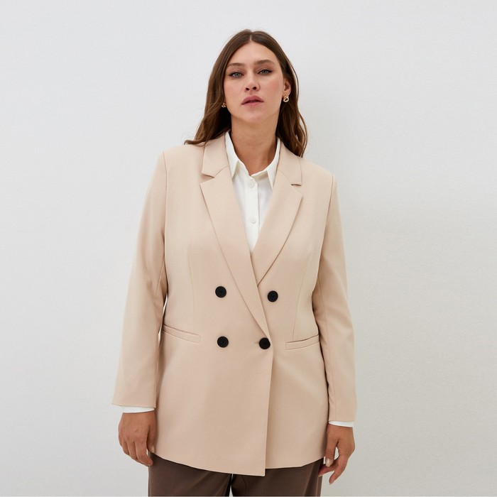 Пиджак женский двубортный MIST plus-size, р.52, бежевый пиджак женский mist plus size р 58 бежевый