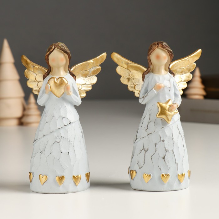 Сувенир полистоун Безликий ангел с сердцем/звездой золото МИКС 4х7,8х12,5 см цена и фото