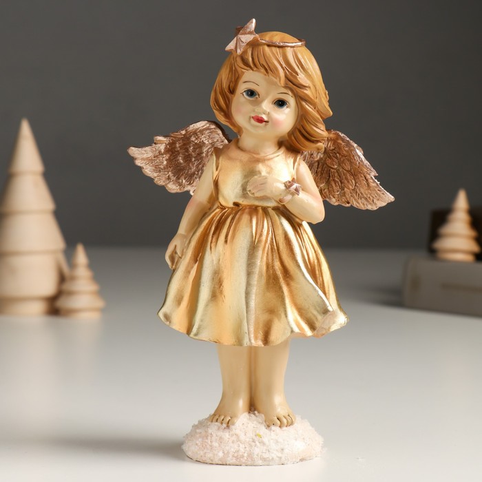 Сувенир полистоун Девочка-ангел в золотом платье 5,5х11,5х18 см