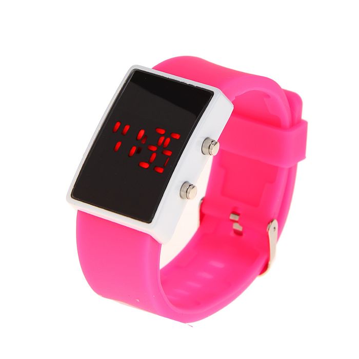 Часы наручные женские на силиконовом ремешке, циферблат прямоугольный, цвет розовый