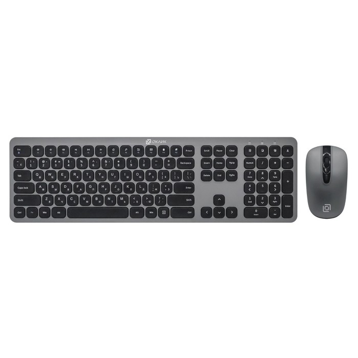 Клавиатура + мышь Оклик 300M клав:серый мышь:серый/черный USB беспроводная slim (1488402) клавиатура мышь oklick 300m 1488402