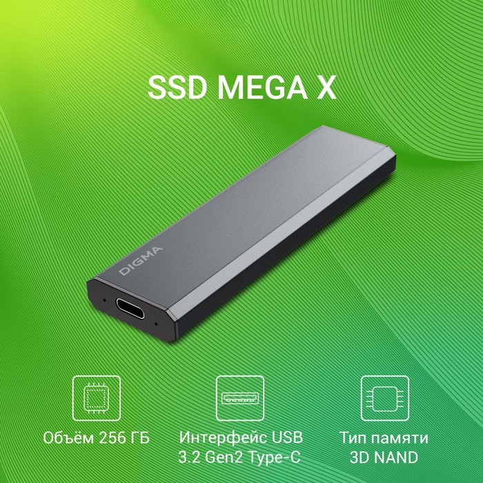 

Накопитель SSD Digma USB 3.2 256Gb DGSM8256G1MGG MEGA X 1.8" темно-серый