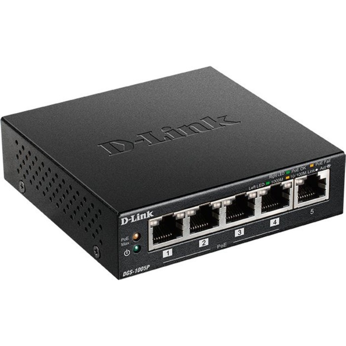 

Коммутатор D-Link DGS-1005P/B1A 5G 4PoE 60W неуправляемый