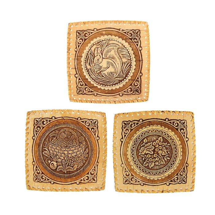 Подставка под горячее, 15×15 см, микс, береста