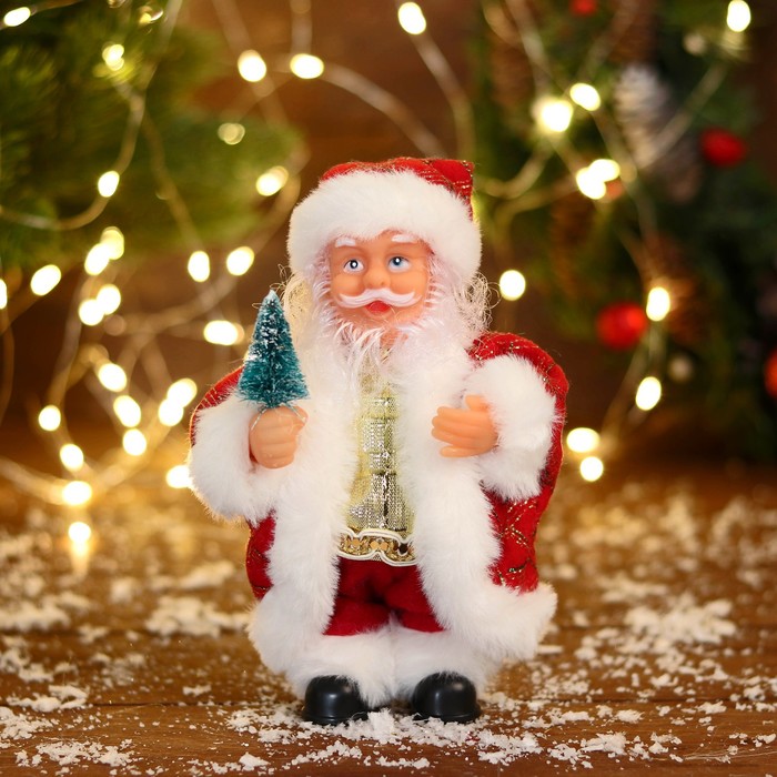 Дед Мороз В узорчатой шубке с ёлочкой 19 см, бело-красный мягкий магнит дед мороз с ёлочкой 13 см бело красный