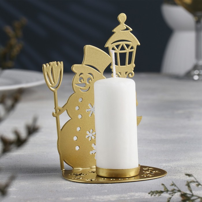 цена Подсвечник Снеговик металл на одну свечу, 7,5х10,7х15 см, золотой