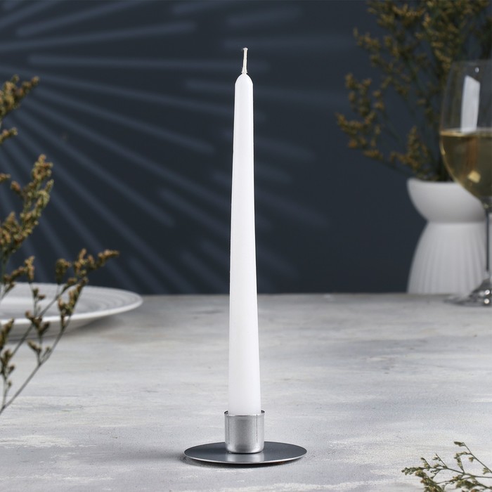 подсвечник круг металл на 1 свечу 7х3 см белый Подсвечник Круг металл на одну свечу, 7х3 см, серебро