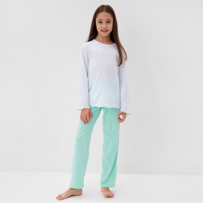 Пижама для девочки (кофта и брюки) MINAKU, цвет белый/мятный, рост 116 см пижама для девочки кофта и брюки minaku цвет белый мятный рост 152 см