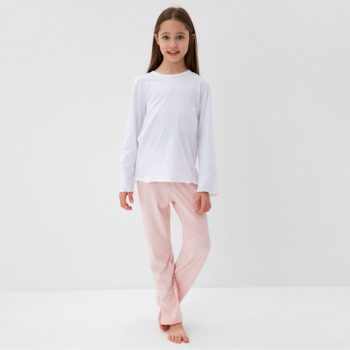 Пижама для девочки (кофта и брюки) MINAKU, цвет белый/розовый, рост 128 см