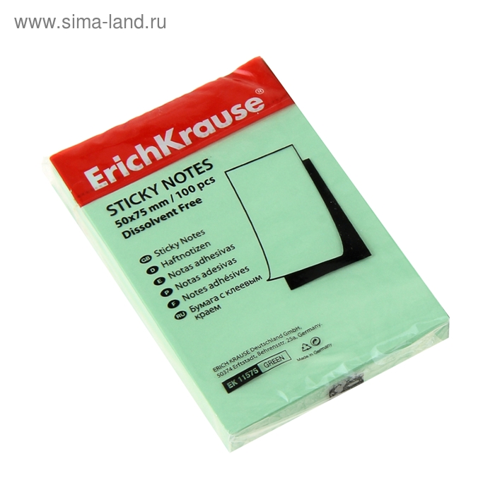 

Бумага для заметок с клеевым краем ErichKrause Pastel, 50 х 75 мм, 100 листов, зелёная