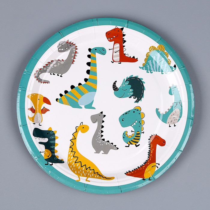 Тарелка бумажная «Динозавры», в наборе 6 шт. тарелка бумажная панда с шариками в наборе 6 шт