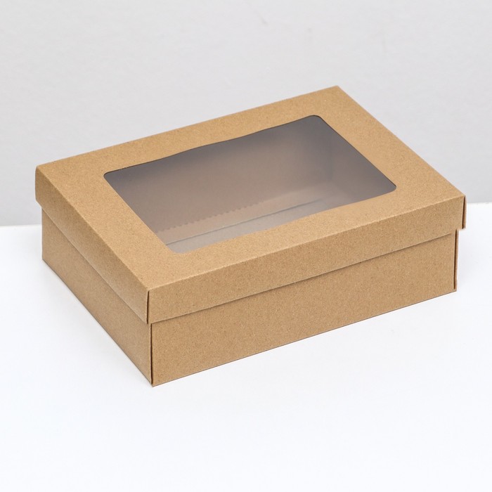 коробка сборная крышка дно с окном снежинки 21 х 15 х 5 7 см Коробка складная, крышка-дно, с окном, крафт, 21 х 15 х 7 см