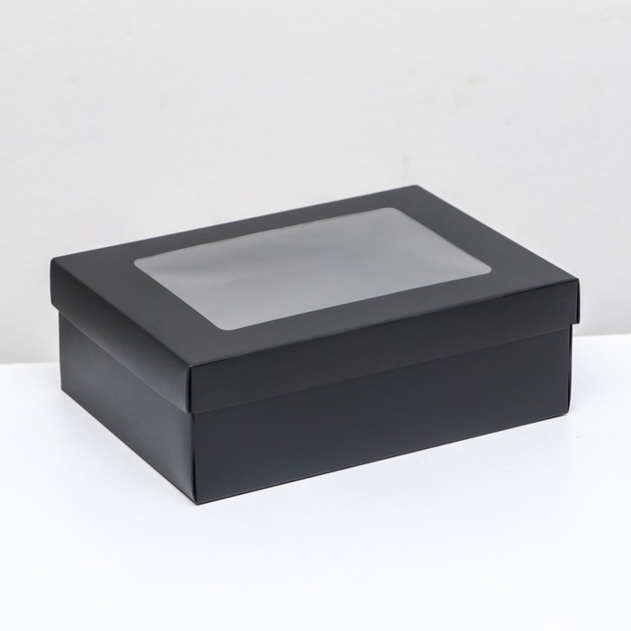 Коробка складная «Чёрная», с окном 21 х 15 х 7 см коробка складная с окном ёлка с подарками 25 х 15 х 7 см