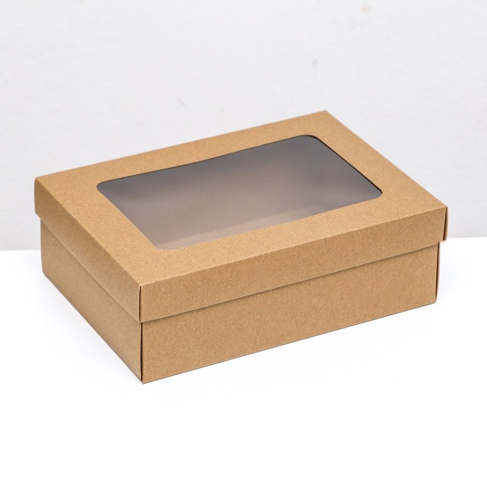 Коробка складная, крышка-дно, с окном, крафт, 24 х 17 х 8 см