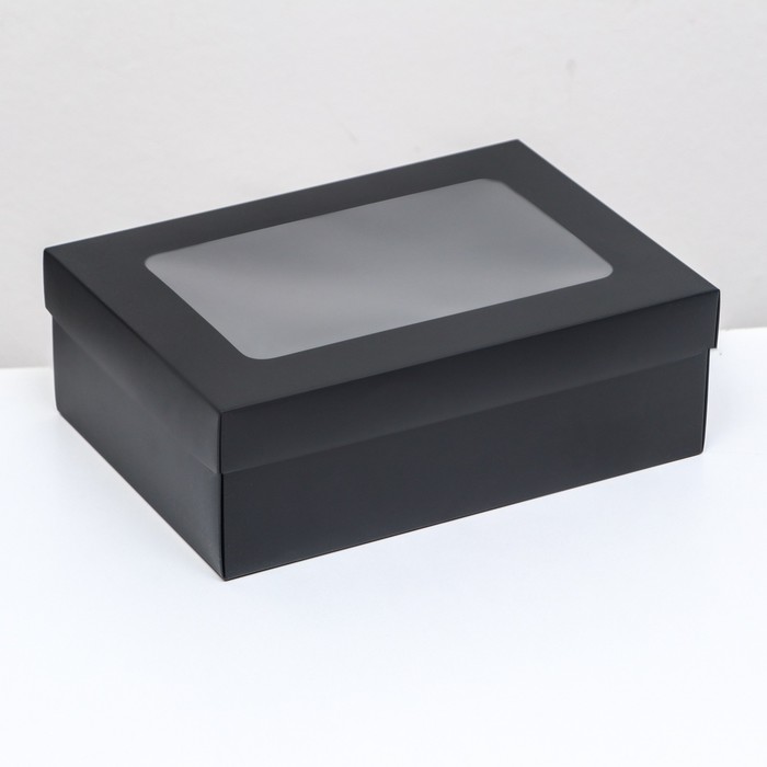 Коробка складная, крышка-дно, с окном, чёрная , 24 х 17 х 8 см коробка складная крышка дно поздравляю с новым годом 24 х 17 х 8 см