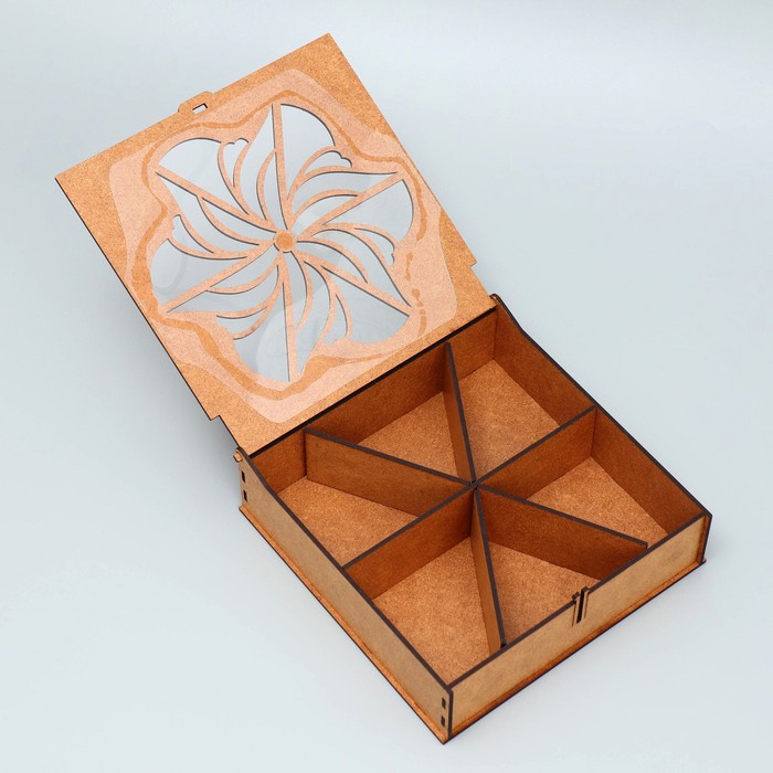 Деревянная коробка с ячейками «Цветок», 18.5 х 18.5 х 5 см
