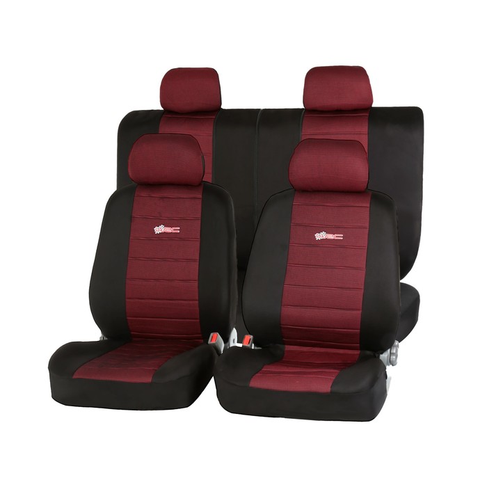 Авточехлы универсальные анатомические "Пиксели", набор 8 предметов, чёрно-красные