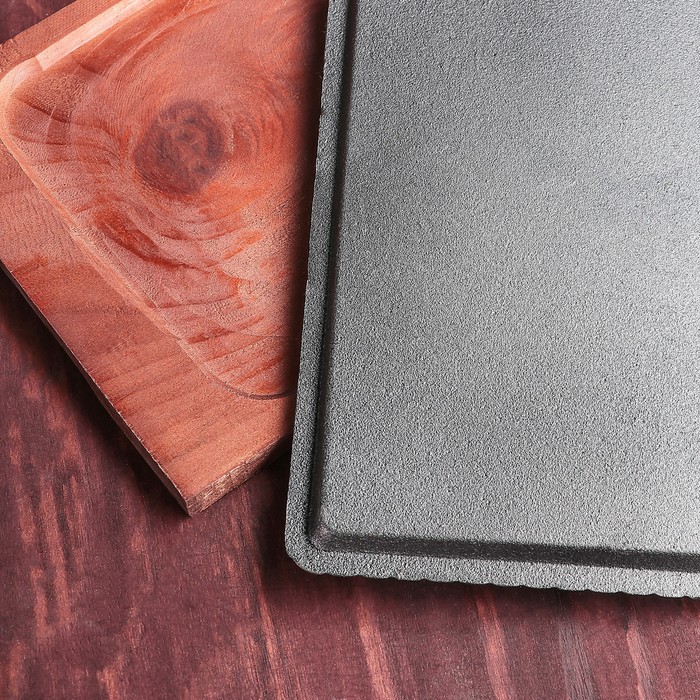 Сковорода на деревянной подставке "Прямоугольник. Гриль" 24,5х17 см