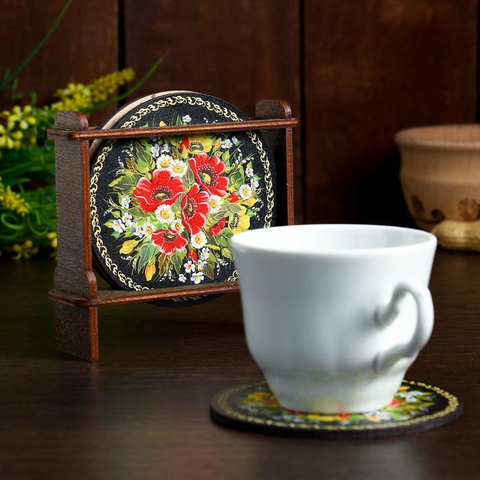 Набор подставок под горячее «Крупные маки и ромашки», 4 шт