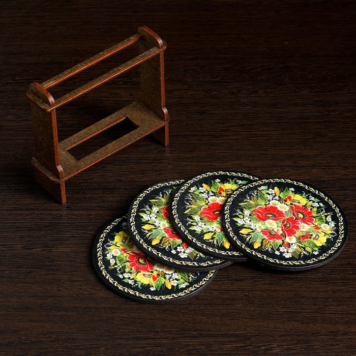 Набор подставок под горячее «Крупные маки и ромашки», 4 шт