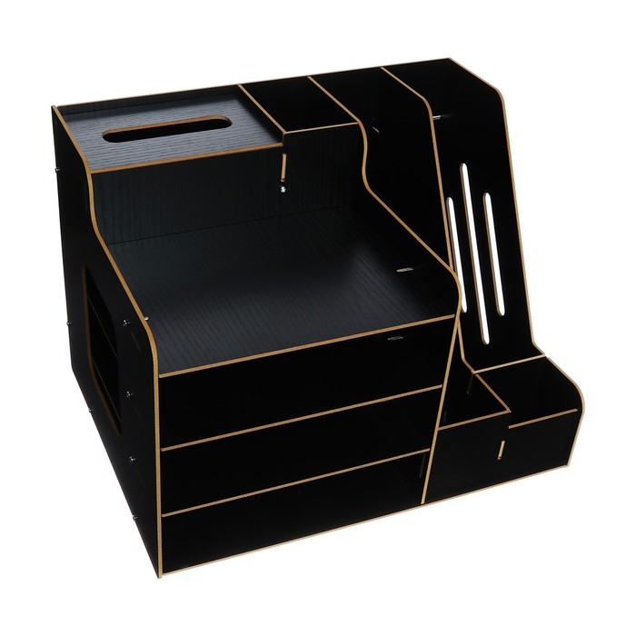 фото Органайзер-подставка настольный devente. mega 37 x 28,1 x 27 см, мдф, чёрный, картонная коробка