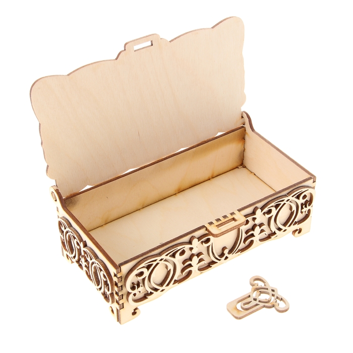 Шкатулка - купюрница белая с белыми резными элементами, 17х9х5,8 см