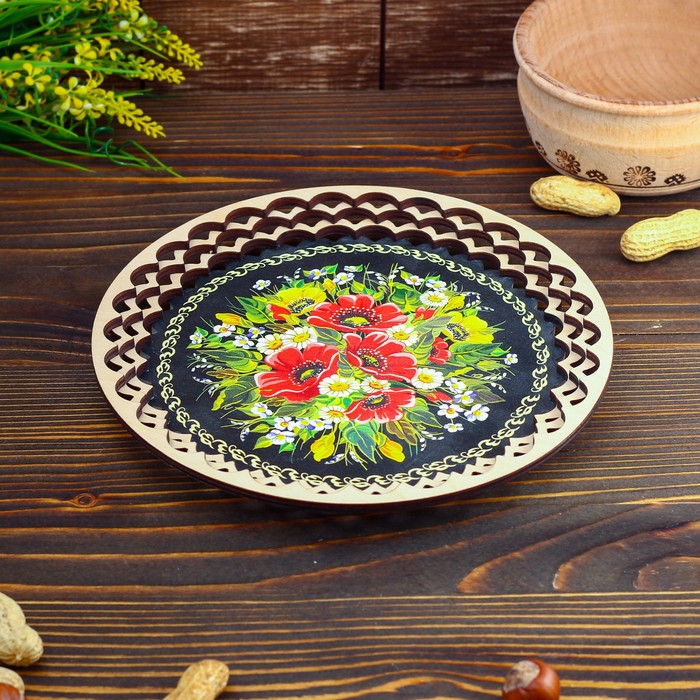 Поднос «Маки и ромашки», 20 см