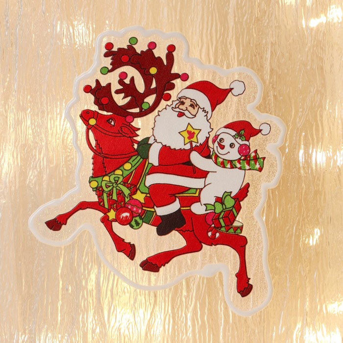 Наклейка на стекло Дед Мороз со Снеговиком в пути 10х12 см