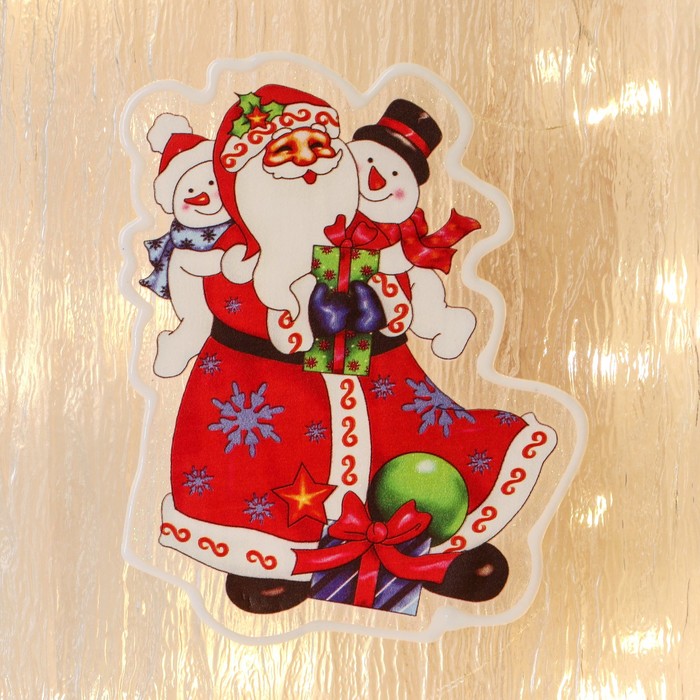 Наклейка на стекло Дед Мороз со Снеговиками-малышами 10х13 см