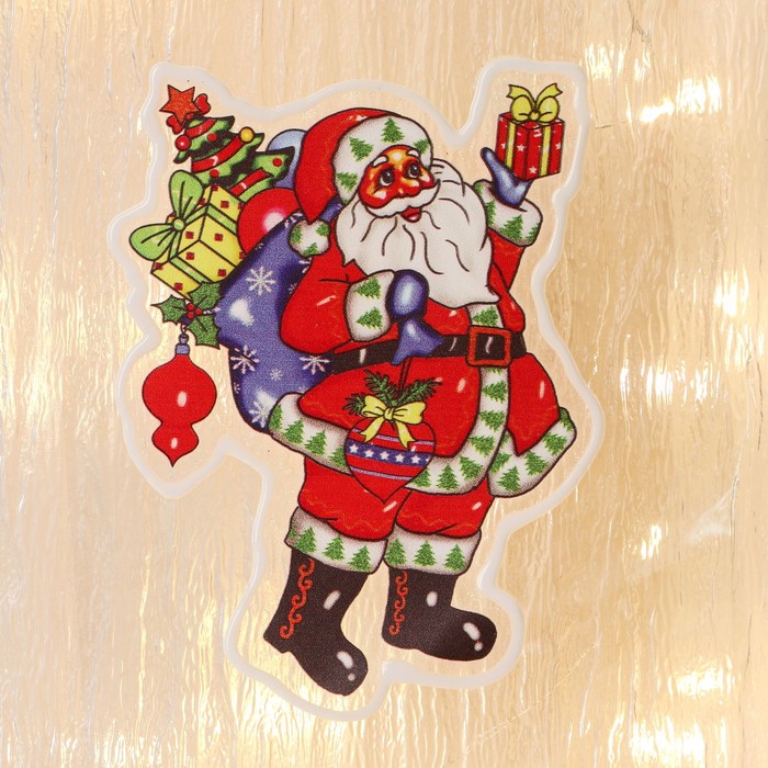 Наклейка на стекло Дед Мороз с подарками, в валенках 10х13 см