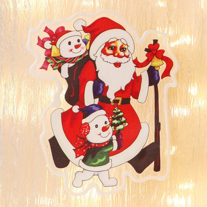 Наклейка на стекло Дед Мороз со Снеговиками-малышами в наушниках 11х15 см