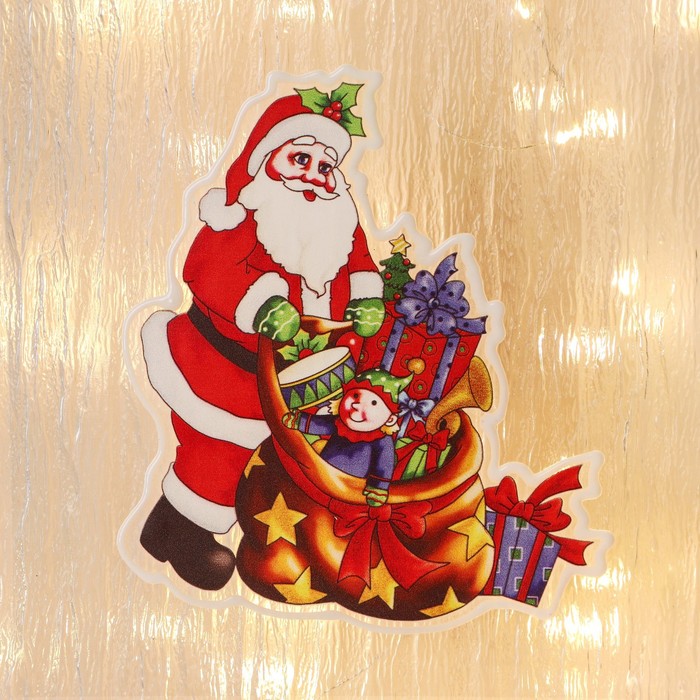 Наклейка на стекло Дед Мороз с малышом 12х14 см