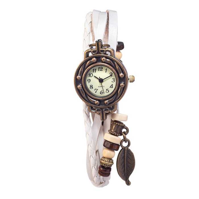 фото Часы наручные женские "элиос", дискретный ход, ремешок 19.5 см, d-2.5 см, белые