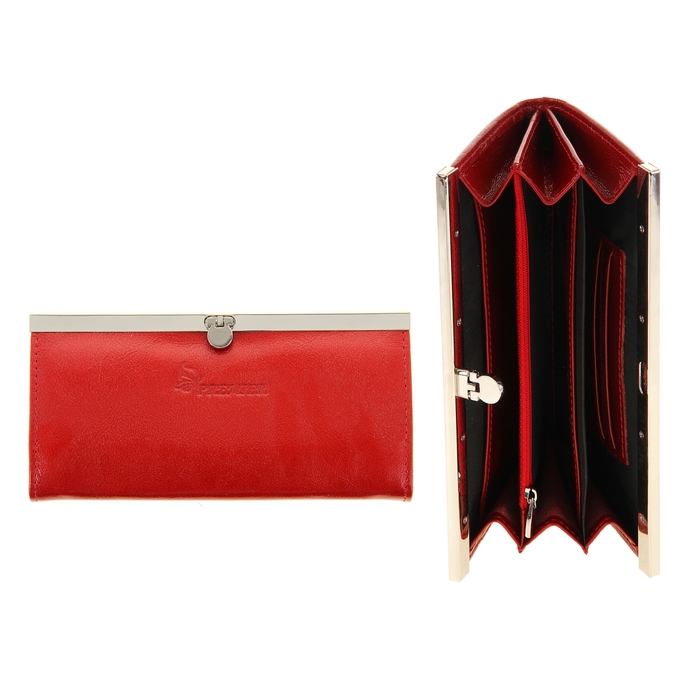 Кошелёк женский на застёжке, 3 отдела для купюр, для монет, для кредитных карт, цвет красный