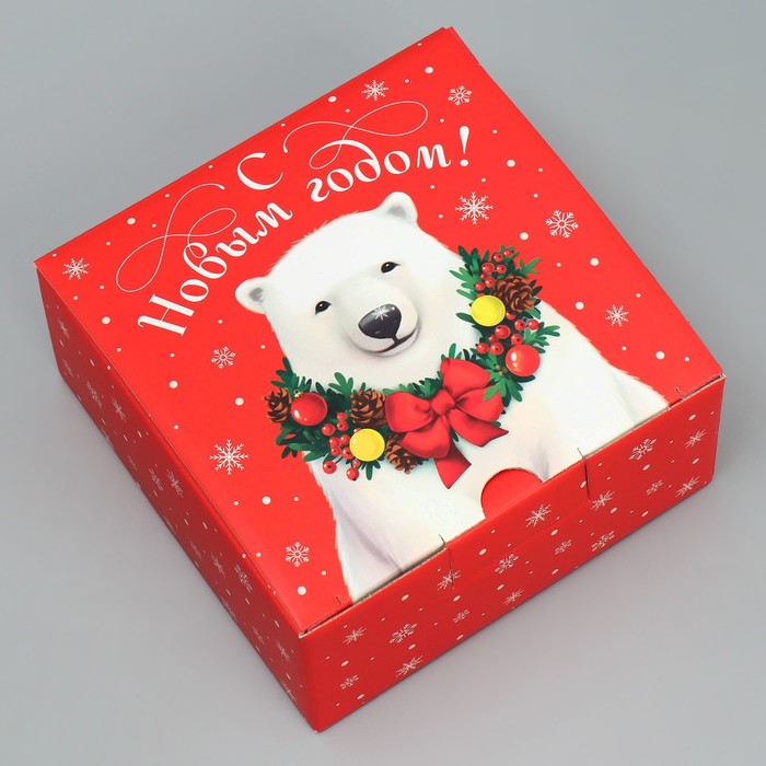 Коробка складная «Новогодний мишка», 15 × 15 × 7 см коробка складная агат 15 × 15 × 7 см