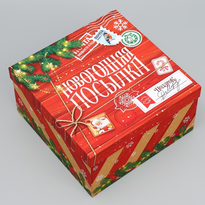 Коробка подарочная «Новогодняя посылка», 26.2 × 26.2 × 14 см