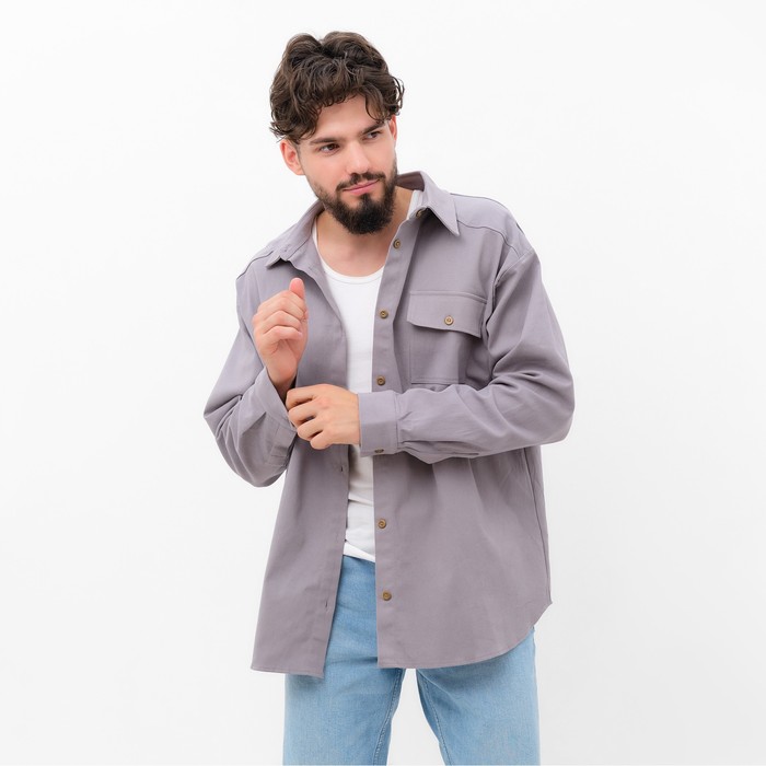 Рубашка мужская MIST oversize размер 48, светло-серый рубашка мужская mist oversize размер 50 светло серый