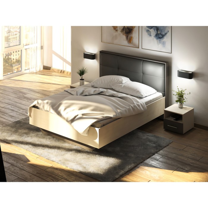 Кровать «Бруно», 1600×2000 мм, с ортопедической решеткой, цвет дуб вотан / серый графит