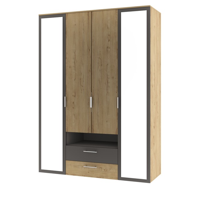 Шкаф 4-х дверный «Бруно», 1600×540×2270 мм, с ящиками, цвет дуб вотан / серый графит шкаф 3 х дверный бруно 1200×540×2270 мм цвет дуб вотан серый графит