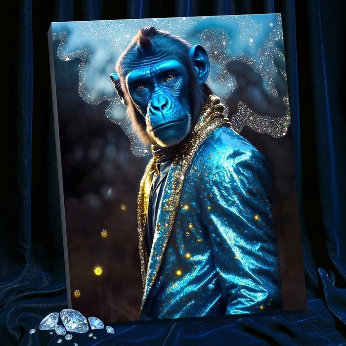 

Картина по номерам с кристаллами из хрусталя, 40 × 50 см «Обезьяна в костюме» 15 цветов