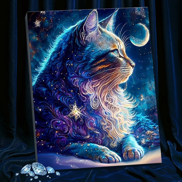 картина по номерам с кристаллами из хрусталя 40 x 50 см космический кот 22 цвета Картина по номерам с кристаллами из хрусталя, 40 × 50 см» Космический кот» 22 цвета