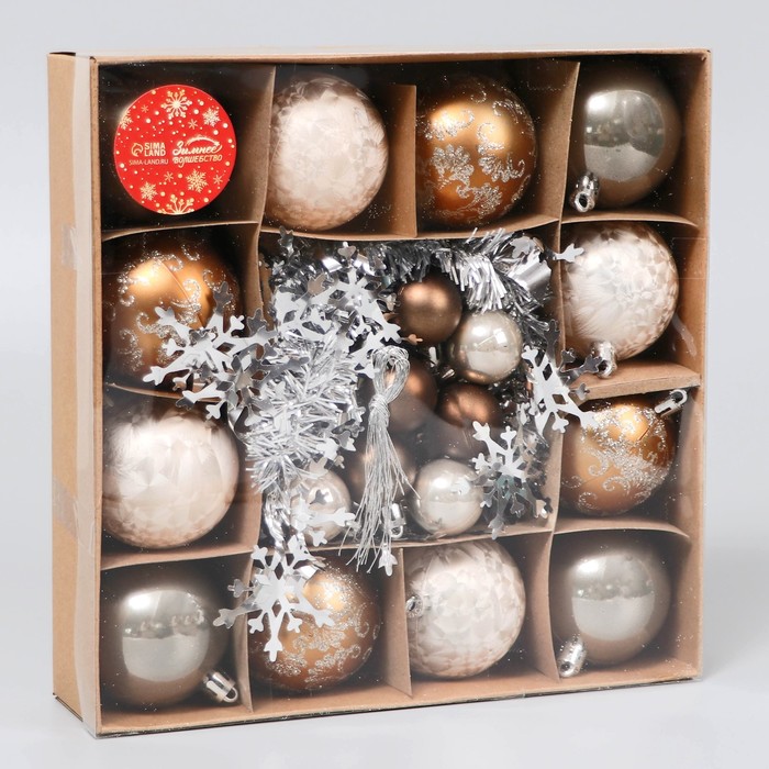 фото Набор шаров пластик d-6 и 2,5 см, 21 шт «каникулы» нежное ассорти, мишура 1 м, микс зимнее волшебство