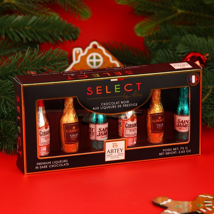 Шоколад фигурный ETUI SELECT BY ABTEY  SENIOR с начинкой из ликера ассорти, 13 ± 1 г