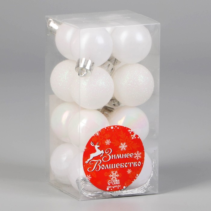 фото Набор шаров пластик d-3 см, 16 шт "перл" белый зимнее волшебство