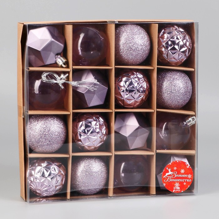 фото Набор шаров пластик 16 шт "изабель" астероид грани, сиреневый зимнее волшебство